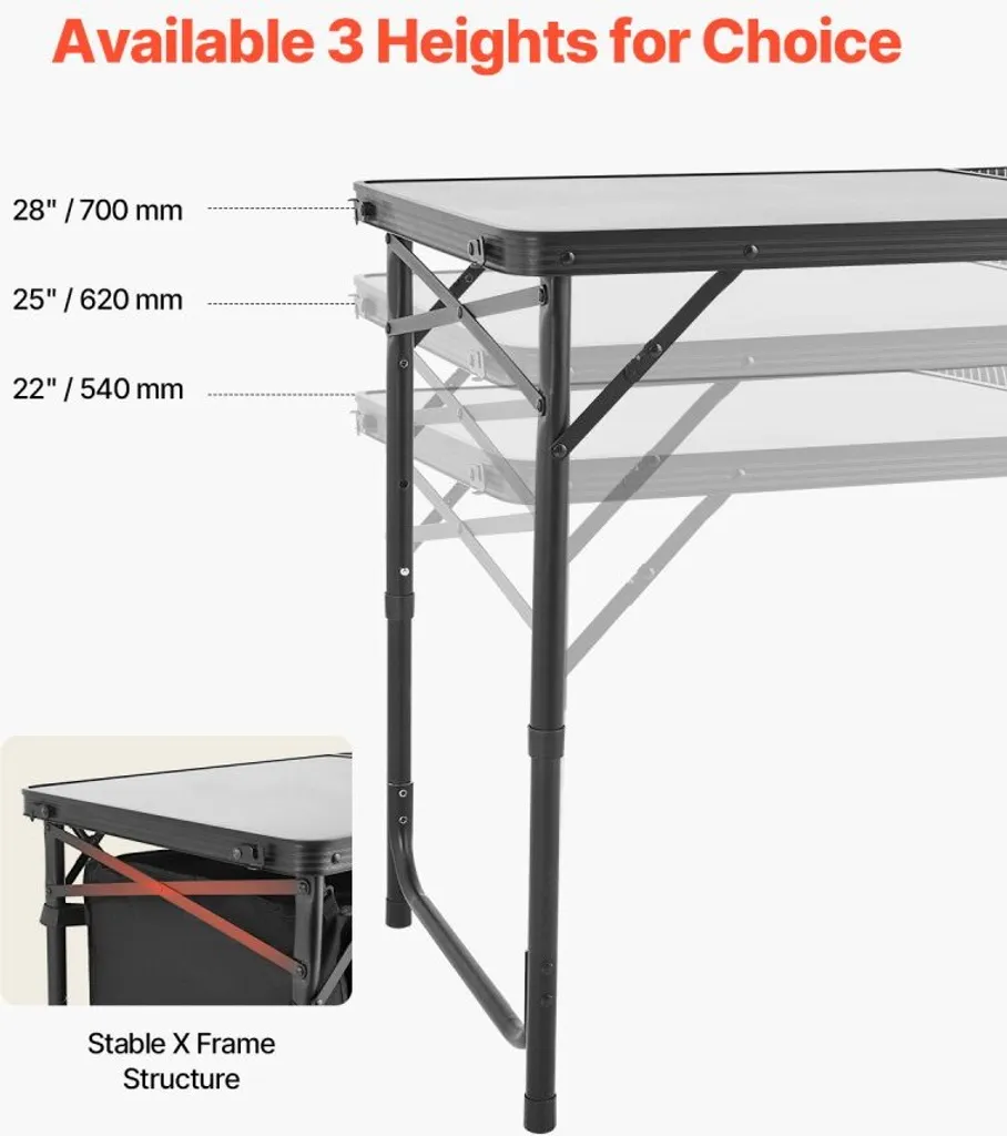 Table de cuisson camping pliante pour barbecue - Cuisine mobile noire - 4