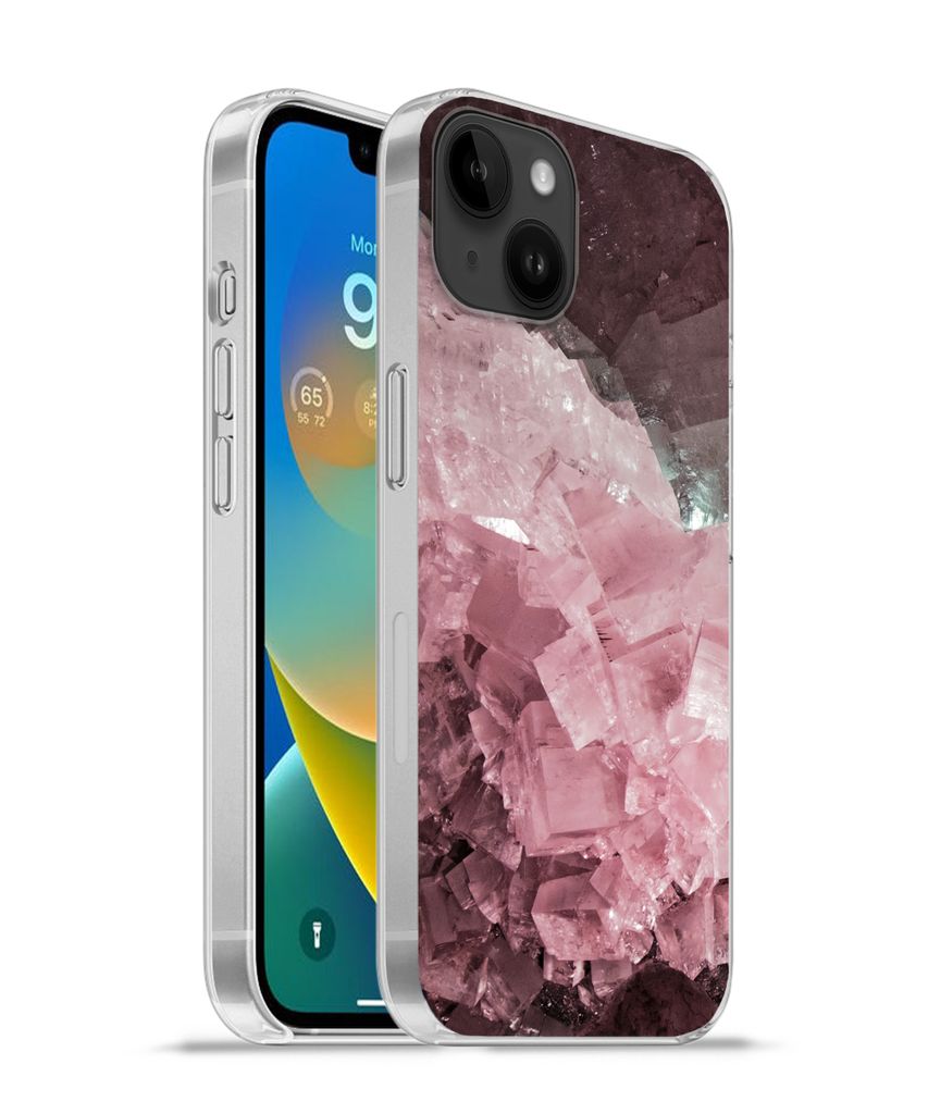 MuchoWow Handyhülle Schutzhülle Hülle für Apple iPhone 14 Plus - Soft case Naturstein - Rosa - Kristall Silikon Softcase Handy Hülle - Abbil...