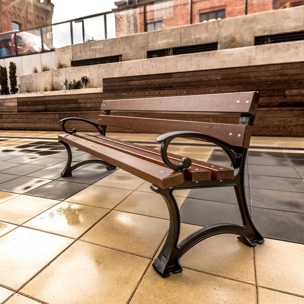 REKORD Gdanska BIS Palisander 170 cm 3-4 sitzig Gartenbank Massivholz Kiefer & Gusseisen Robuste Parkbank wetterfest für Garten & Terrasse