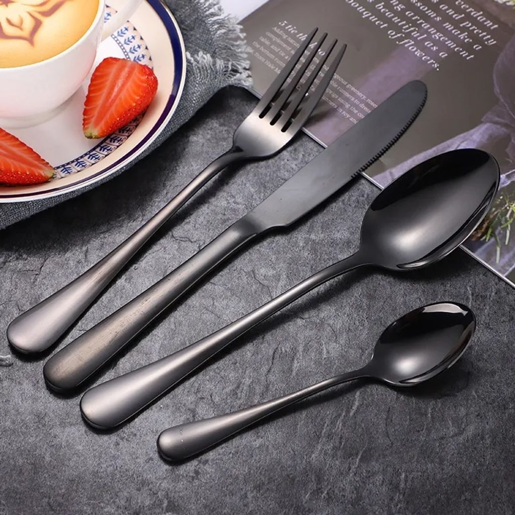 4 teiliges Besteckset in exklusiven schönen Farben buntes Besteck Schwarz