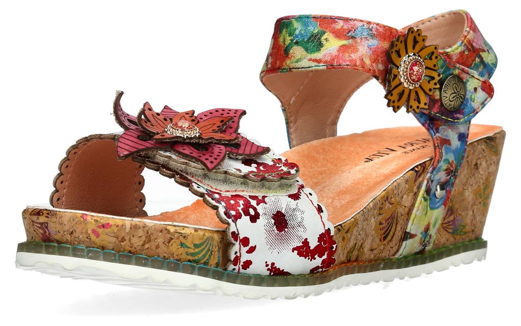 Laura Vita Damen Sandalette Leder Blüten Keilabsatz in Korkoptik Beclindao 26, Größe:41 EU, Farbe:Orange