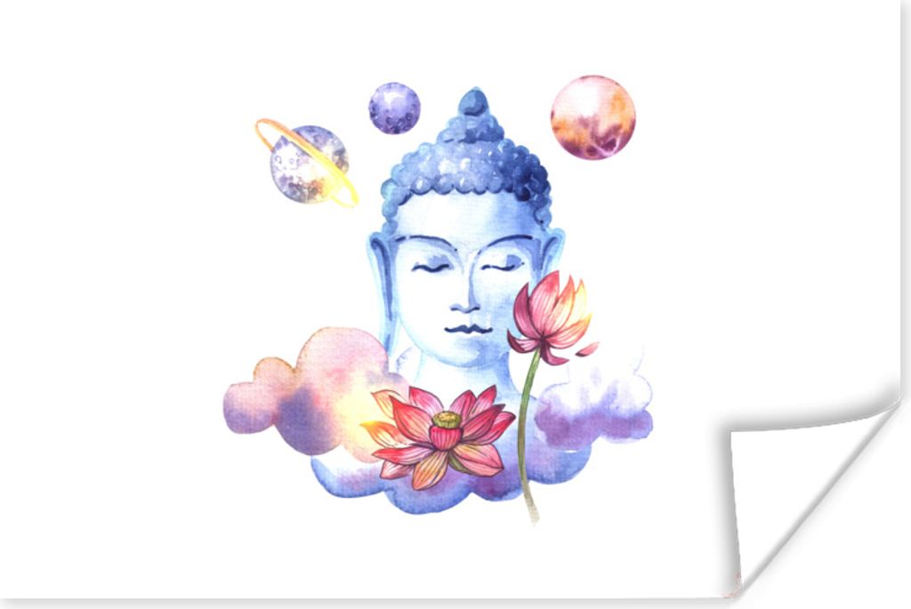 MuchoWow Poster Buddha - Kopf - Planeten 90x60 cm - Schlafzimmer