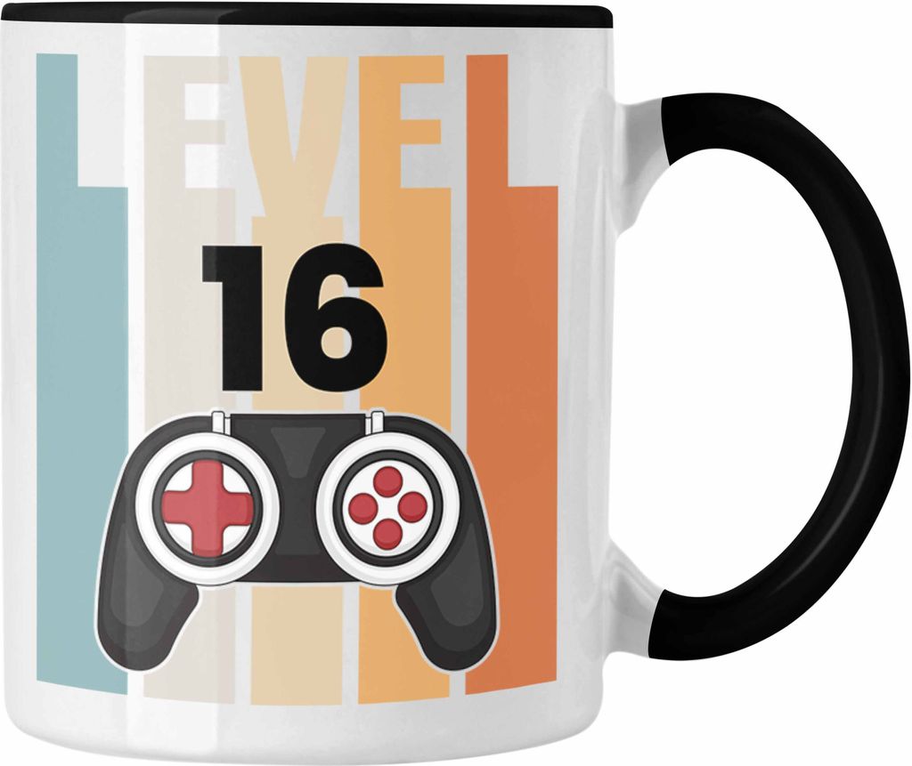 Trendation - 16. Geburtstag Tasse Gamer Jungs Jungen Geschenkidee zum Geburtstag Lustig Sechszehn (Schwarz)
