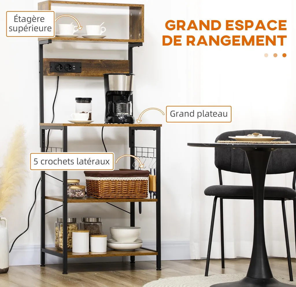 Meuble de Rangement Cuisine Industriel Buffet avec Étagère Ajustable