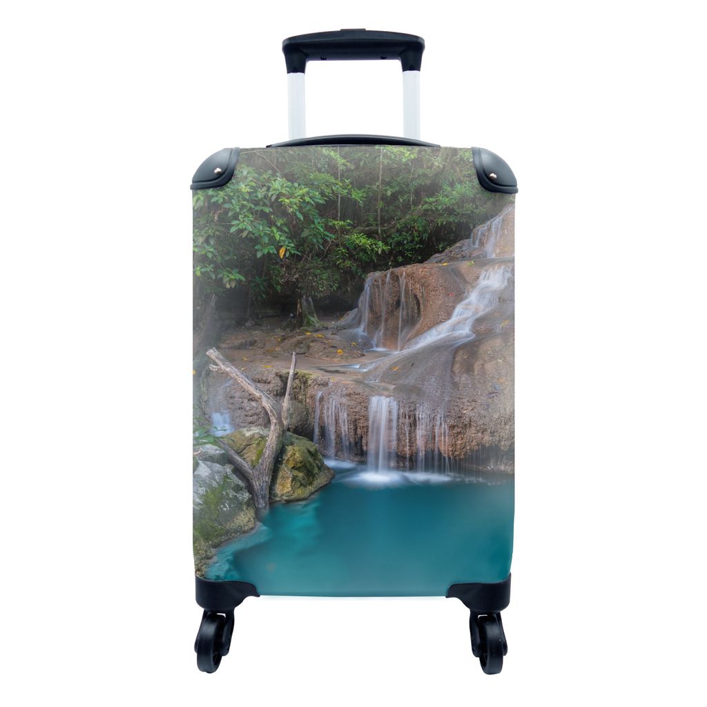 MuchoWow Koffer Handgepäck Trolley Rollkoffer Kleine Reisekoffer mit 4 Rollen - Wasserfall - Felsen - Landschaft - Cabin Size < 55x40x23 cm & 55...