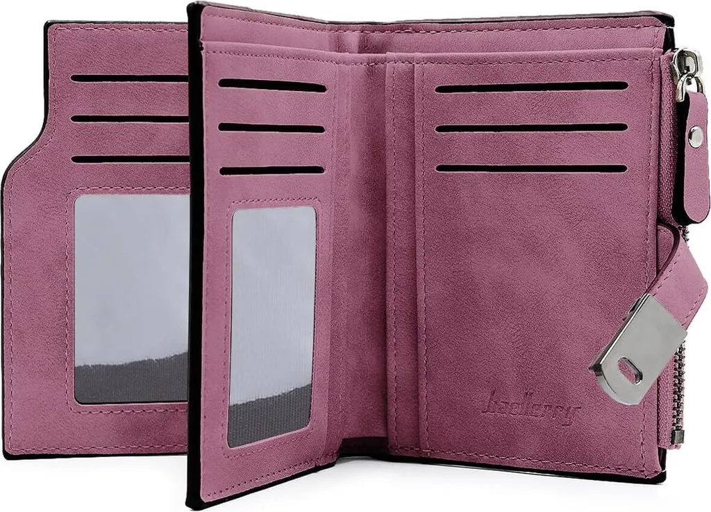 Portafoglio Donna Corto Rosso Vino | 16 Slot Carte | Resistente e Slim
