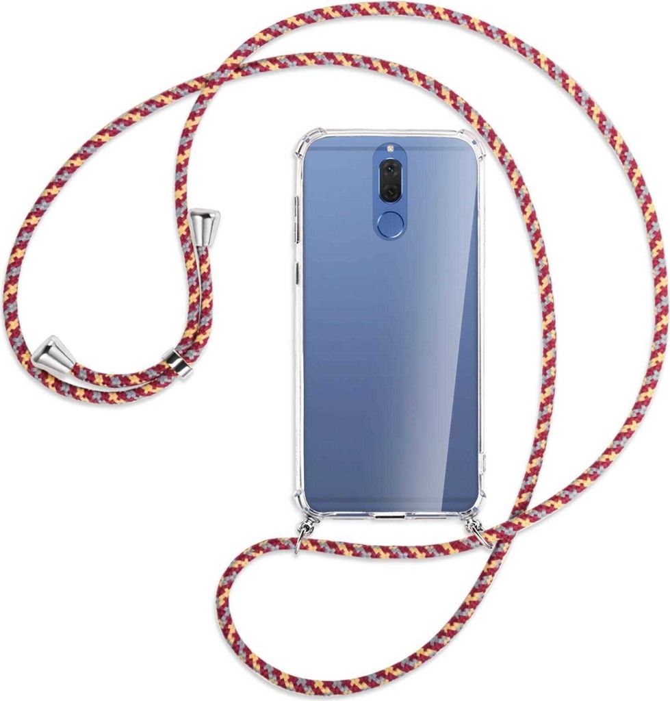 Handykette Backcover-Schutzhülle mit Band (Metall silberfarben) für Huawei Mate 10 Lite / G10 - weinrot/gelb/grau