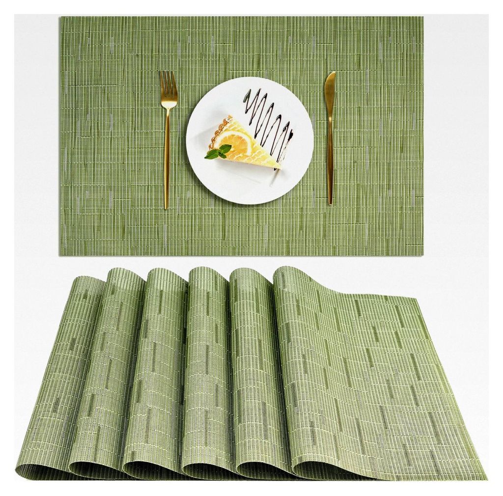 Tischsets Abwaschbar 6er Set, Platzset PVC Hitzebeständig rutschfest, Gewebte Platzdeckchen 45x30cm (Grün)