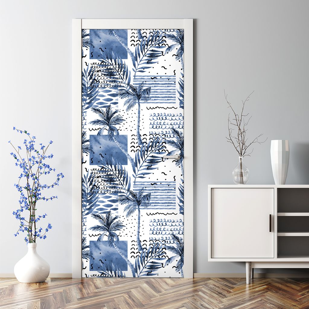 Dekorative Türposter selbstklebend Klebefolie Wandaufkleber Türaufkleber Palmen Abstraktion 85 x 200 cm