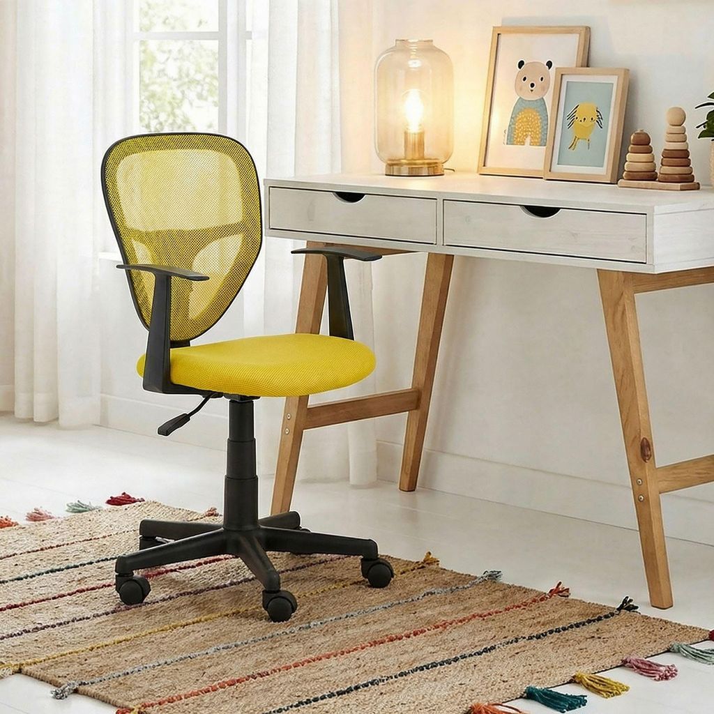 Kinderdrehstuhl STUDIO - Ergonomischer Schreibtischstuhl mit Armlehnen, Verstellbar, Gelb - Ideal für Kinder, Atmungsaktives Mesh, Leichter Aufbau...