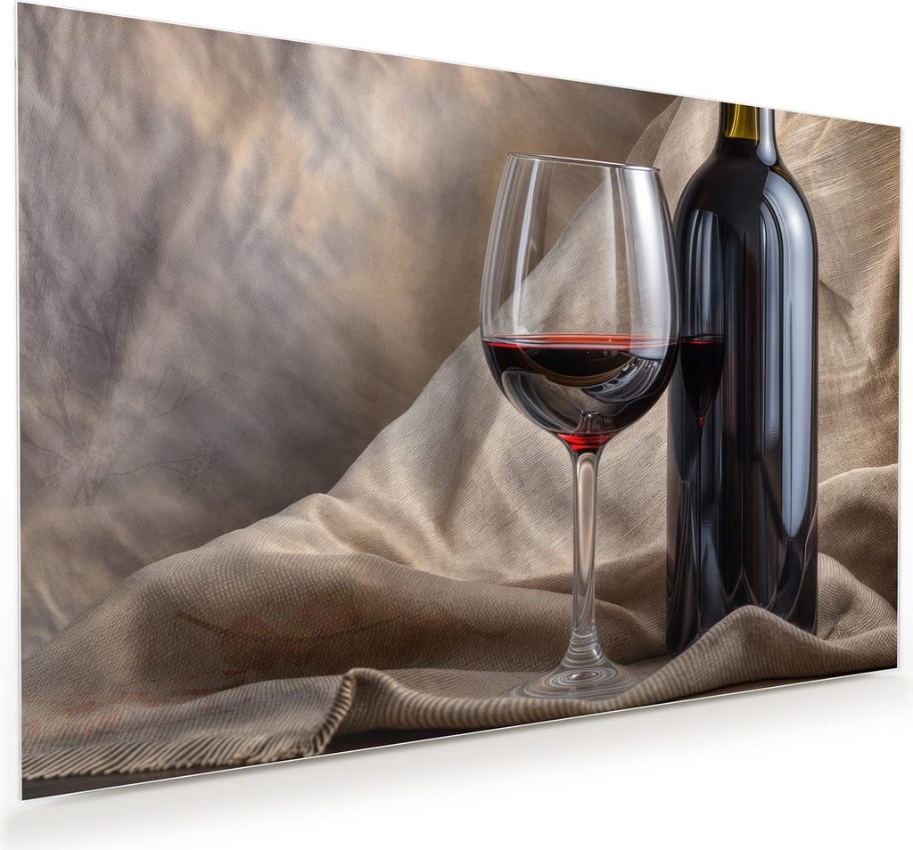 Glasbild 75x50cm in XXL für Wohnzimmer, Schlafzimmer Motiv Wein mit Glas