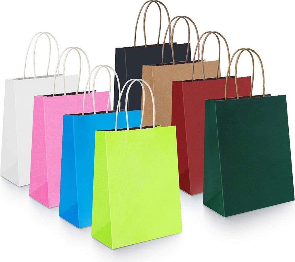 32 Stück Papiertüten Bunt Geschenktüten, - 15*8*21 cm, Papiertüten mit Henkel, Kraftpapier Tüten Candy Tüten Partytüten, Ideal fur Kindergeb...