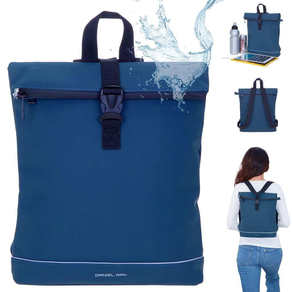Rucksack Damen wasserabweisend Cityrucksack Daniel Ray klein Jeff Daypack, A4 Damenrucksack Handtasche Tasche 251092 10 Marine Blau + Etui