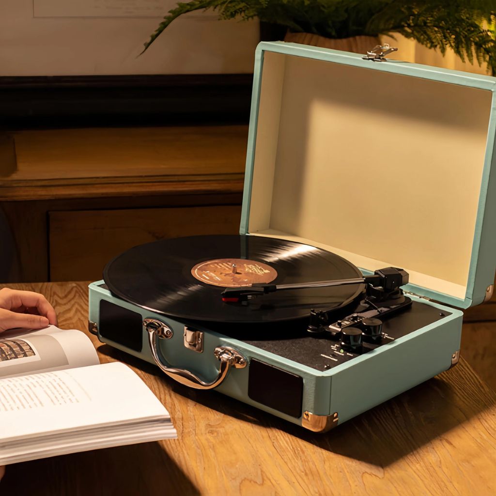 Retro Plattenspieler - Tragbarer Vinyl-Player - Bluetooth - USB - SD-Karte - Aufnahmefunktion - Blau