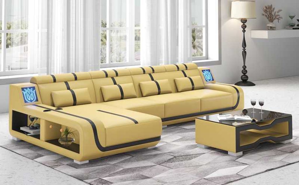 Design Ecksofa Couch L Form Liege Beige Ledersofa Couchen