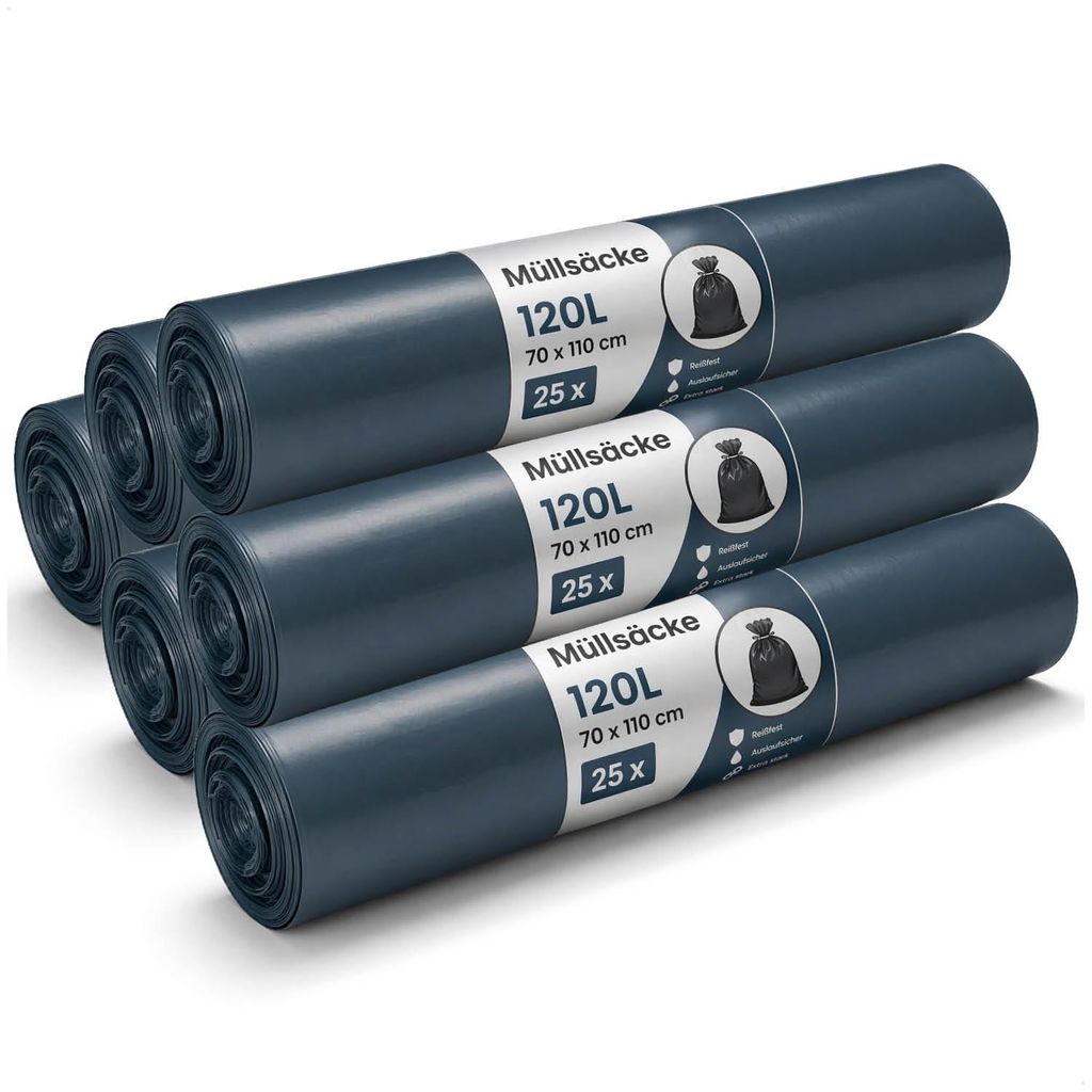 com-four® 150 stuks afvalzakken, 120 liter – scheurvaste Productafbeelding 
