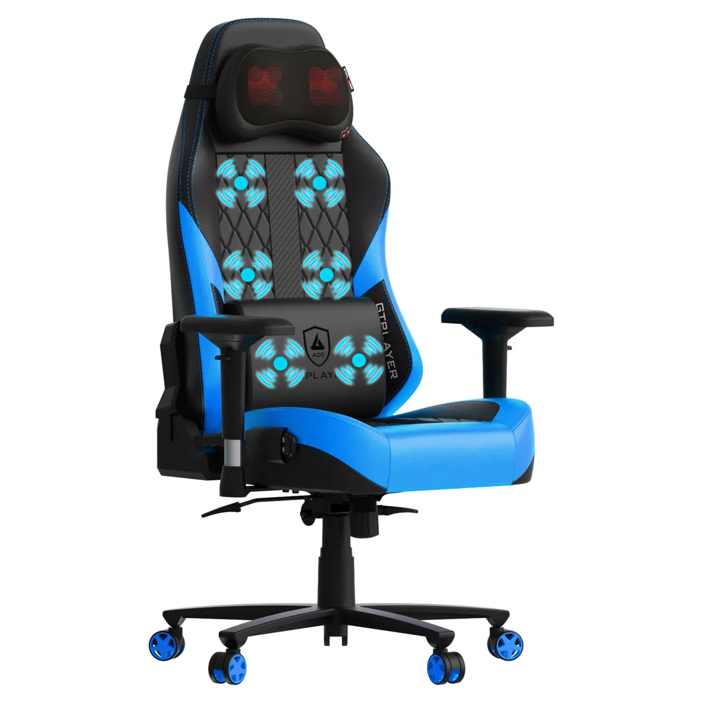 GTPLAYER Chaise de Jeu avec Massage et Coussin à Ressorts Ensachés Bleue