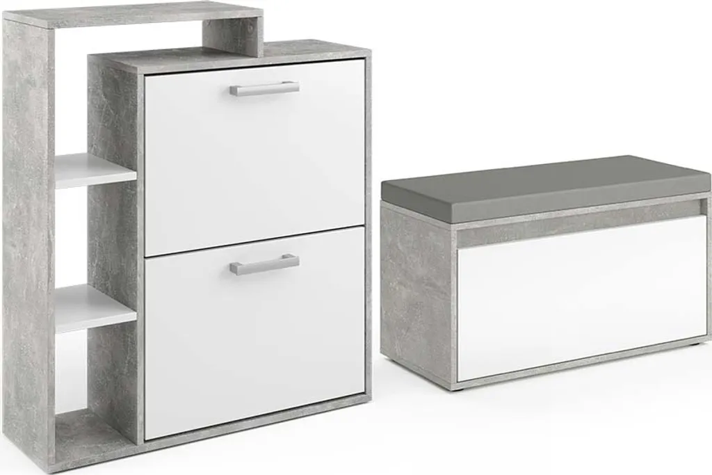 Rangement chaussures pour entrée avec banc d'assise pratique gris béton