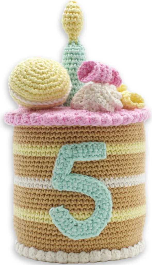 Kit Crochet avec Fil de Coton et Rembourrage Gâteau Anniversaire 18x10cm
