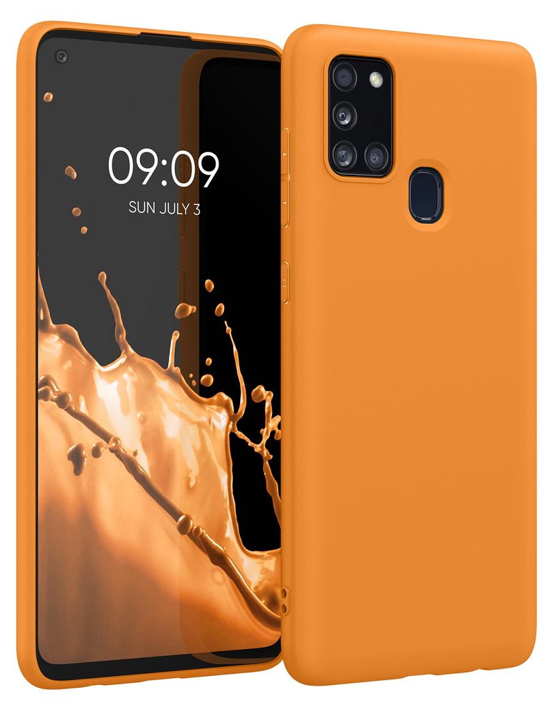 kwmobile Handyhülle für Samsung Galaxy A21s Hülle - TPU Case - Kabelloses Laden - Schutzhülle Cover in Fruity Orange
