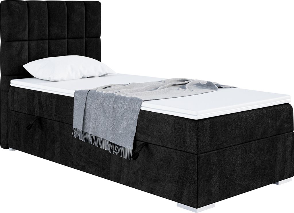 MEBLINI Boxspringbett mit Bettkasten - Gepolstert Einzelbett mit Matratze und Topper - Polsterbett mit Stauraum - Bett mit Kopfteil - Stauraumbett ...