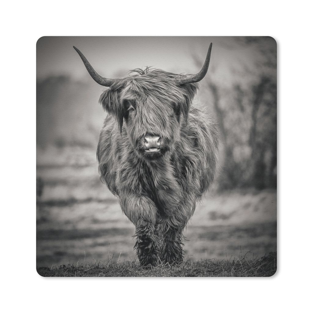MuchoWow Mauspad Mousepad Schottischer Highlander - Schwarz und Weiß 30x30 cm - Mousepads - Maus Mat - Pad - Mausunterlage - Gaming