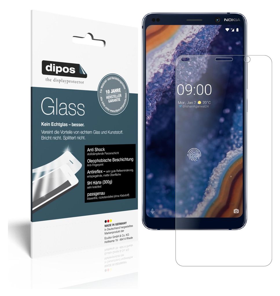 2x Schutzfolie für Nokia 9 PureView matt - Anti-Shock 9H Folie dipos Glass