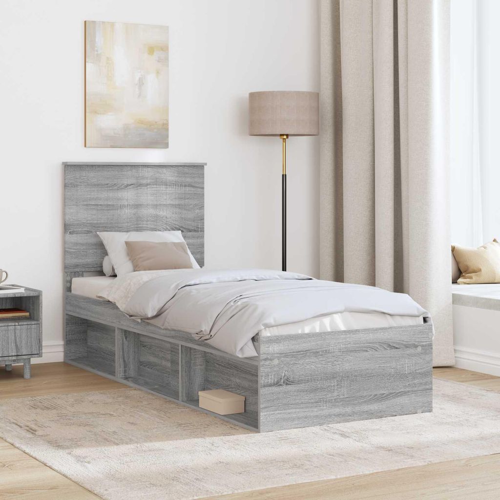 (Robust Möbel) Bettrahmen Graues Sonoma 75 x 190cm Massives Kiefernholz - CL314316 - Klassische BettenJugendbett Tagesbett