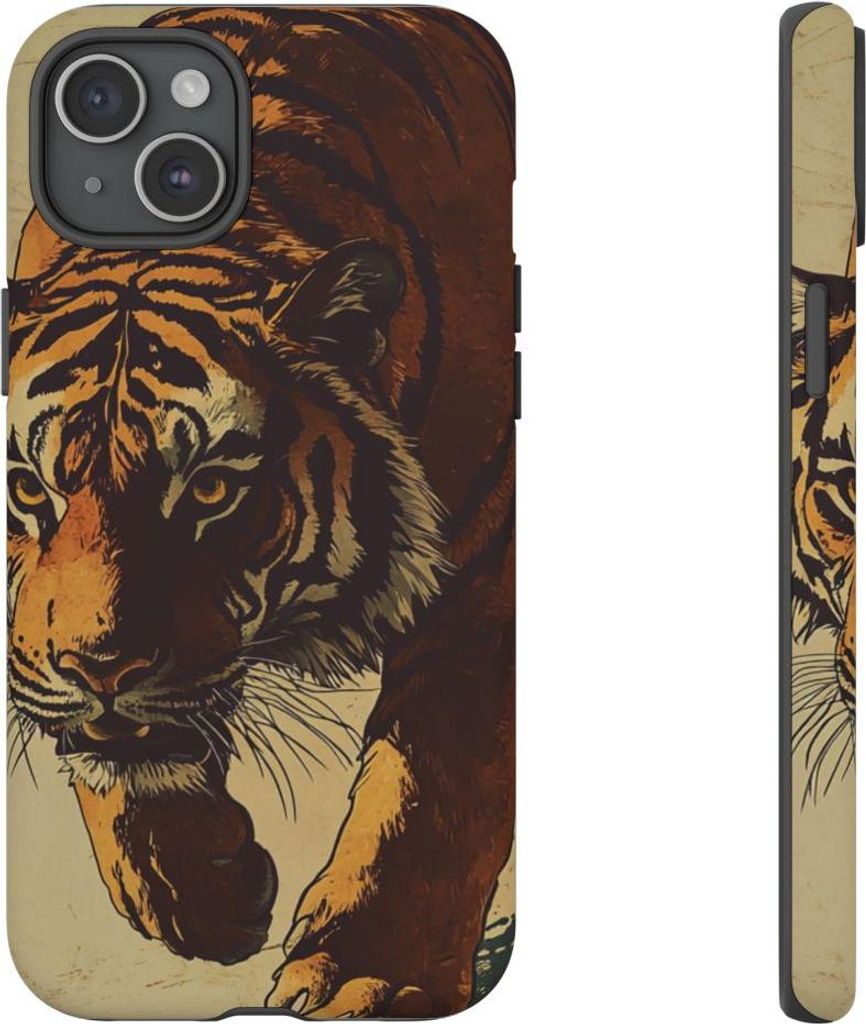 Vintage-Tiger-Illustration – Hülle Kompatibel mit iPhone 15 Plus