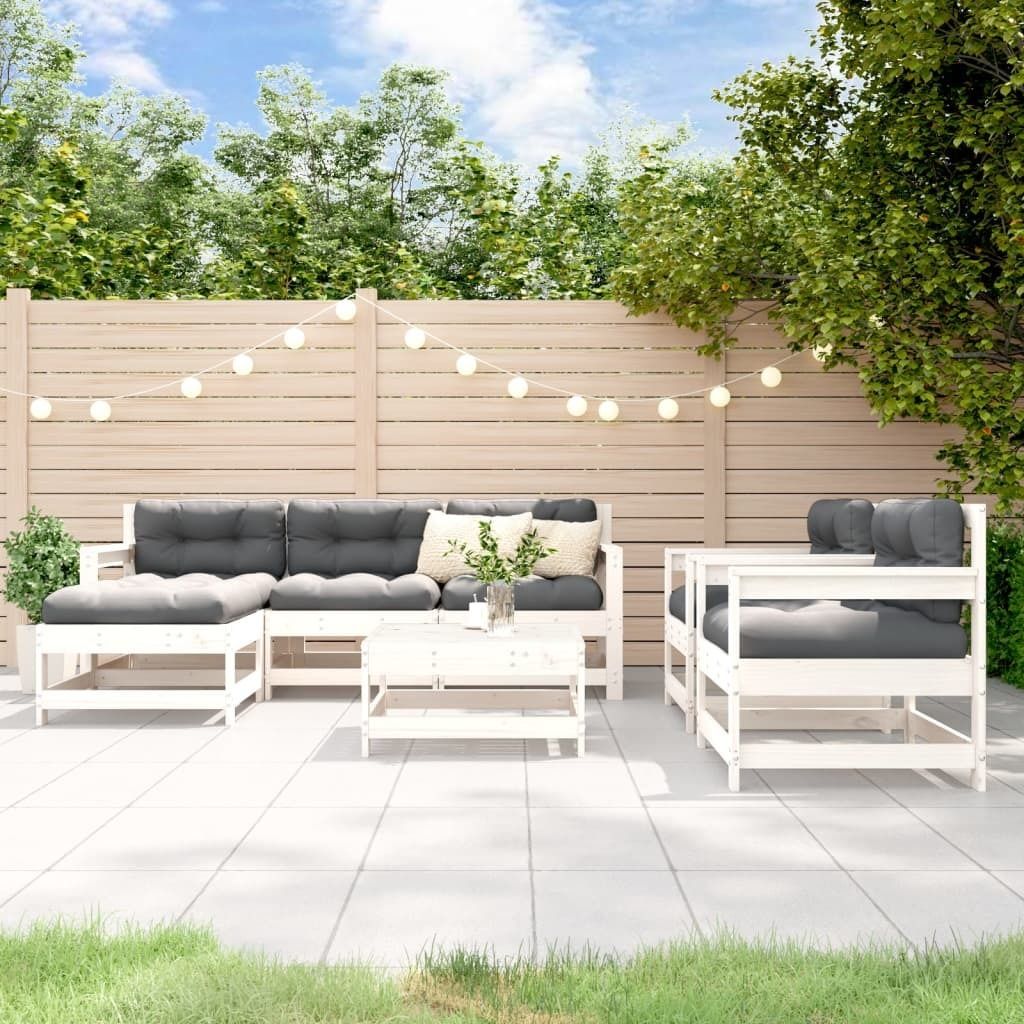Design Möbel 7-tlg. Garten-Lounge-Set Weiß Massivholz Produktbild 