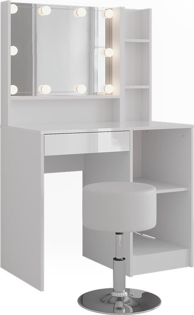 Schminktisch Vicco Sherry Weiß/Weiß Hochglanz 89.8 cm 5 Teile, Model 57683