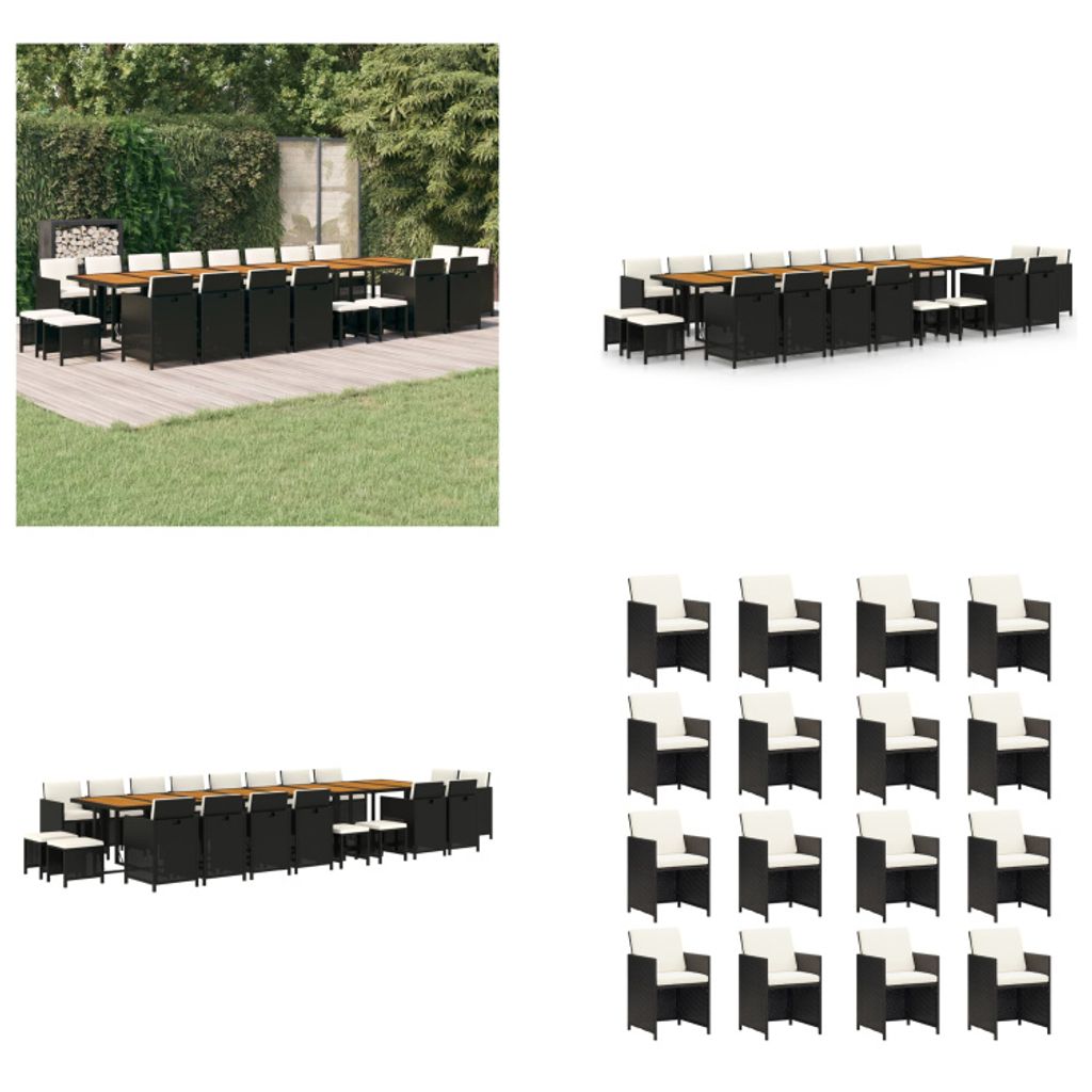 vidaXL 21 tlg. Garten Essgruppe mit Kissen Schwarz Poly Rattan - Garten Essgruppe - Garten Essgruppen - Outdoor Essgruppe - Garten-Essgarnitur