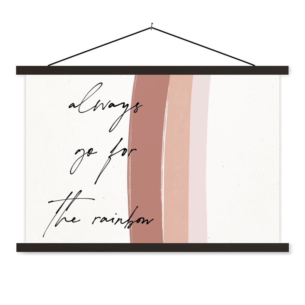 MuchoWow Textilposter Regenbogen - Immer auf den Regenbogen zugehen - Zitate - Text 90x60 cm mit schwarzem Rahmen - Aufhängungssatz