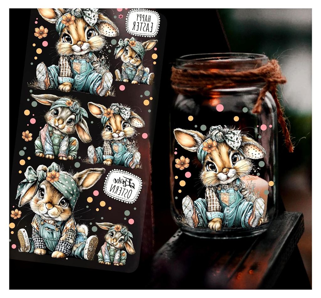 ilka parey Sticker Ostern Häschen Hasen Ostermotive Frühling - Rubons - Rub on DIY für Windlicht Teelicht - Osterdeko DIN lang Bogen