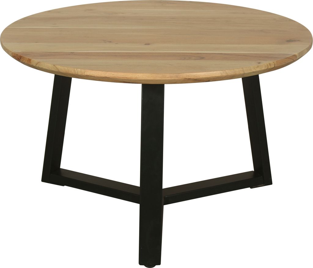 byLIVING Couchtisch CROSS / Tischplatte Massivholz Akazie natur / Gestell Metall schwarz / mit Schweizer Kante / D 75 x H 46cm