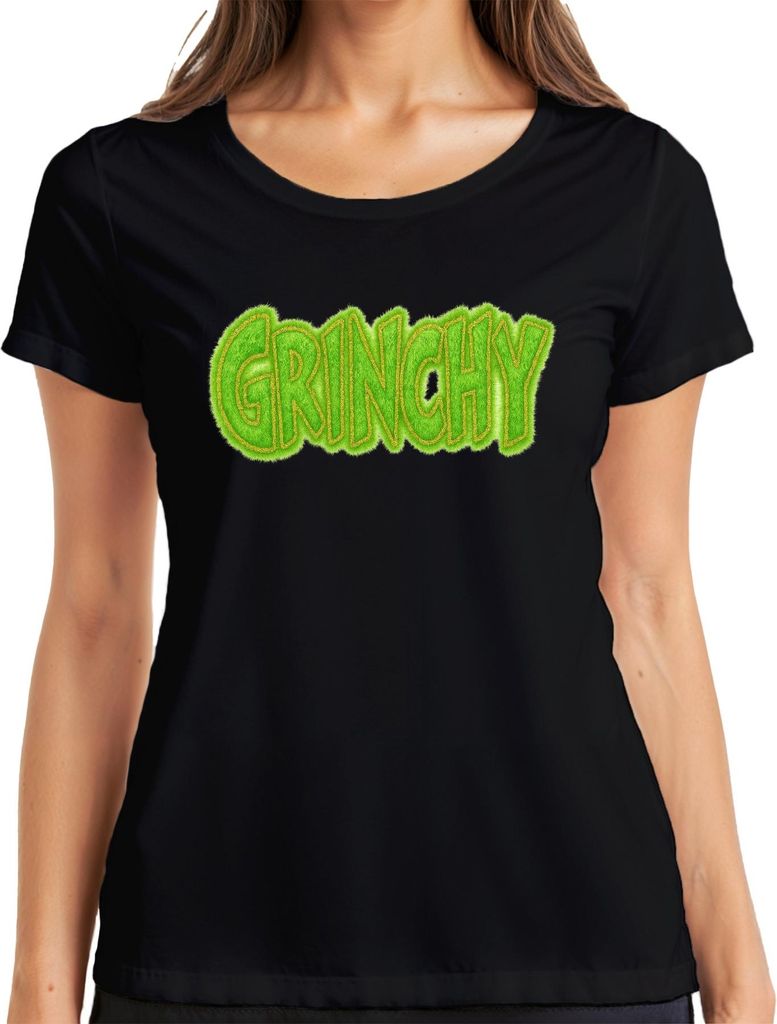 GRINCHY Weihnachten grün flauschige Optik Grinch Weihnachtsgeschenk Damen T-Shirt, Schwarz, 3XL