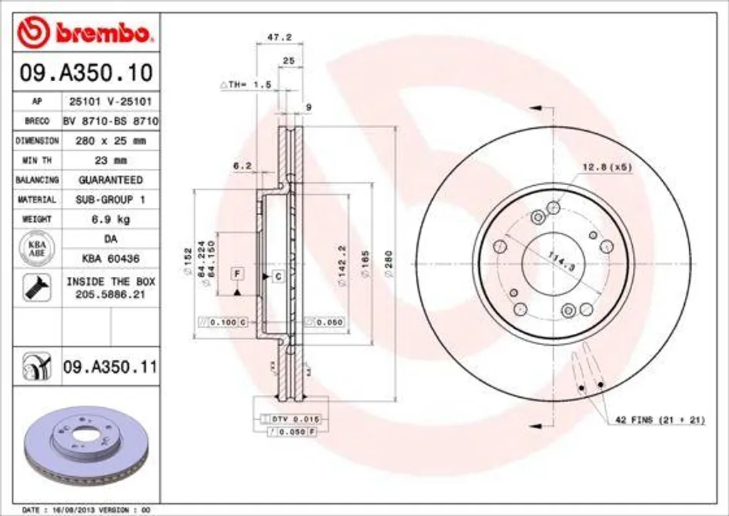 Disque de Frein Avant Brembo pour Honda Accord VII Berline et Break