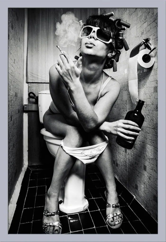 Grand tableau Toilet Cam Party Hard cadre argenté robuste 61x91,5 cm