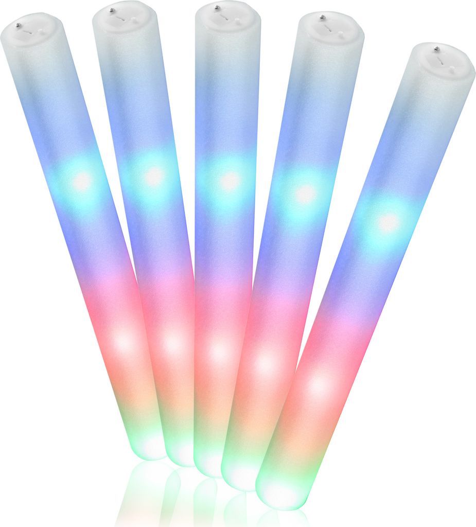 com-four 5er Set LED Schaumstoff Leuchtstab mit blinkenden Lichtern, Disco, Party, Festival, Mitgebsel, Mitbringsel, ca. 40 cm RGB 5 Stück