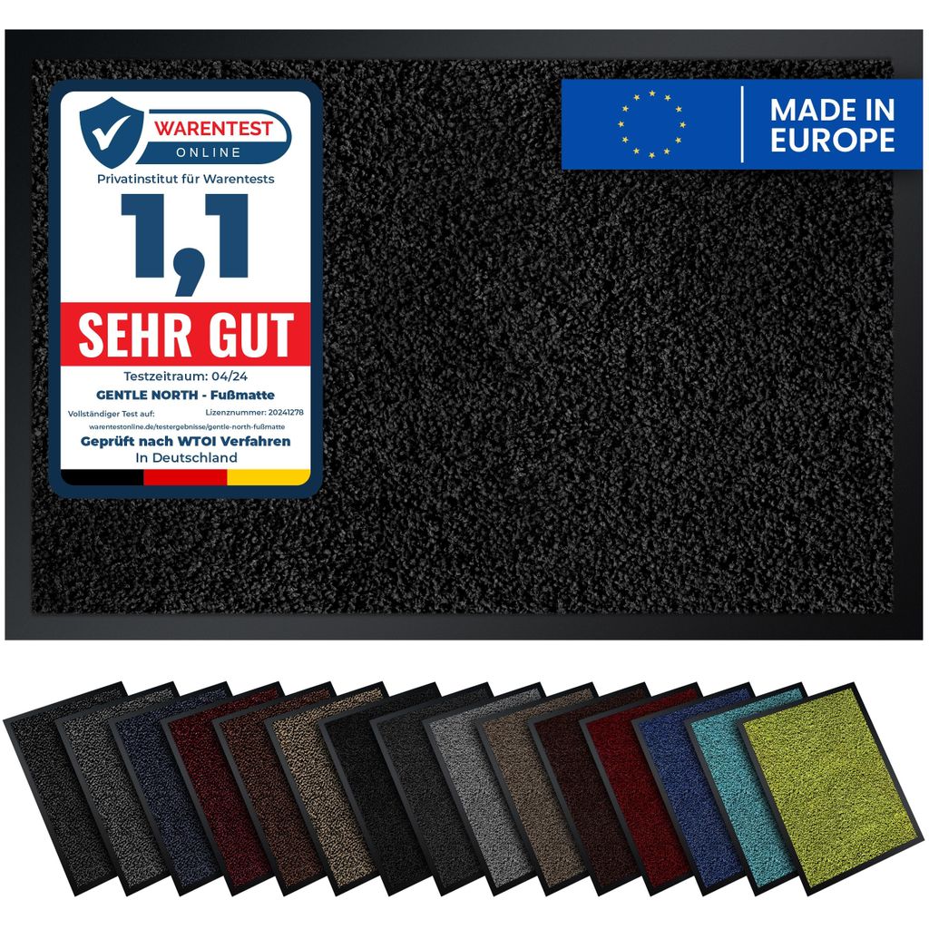 Gentle North Hochwertige Fußmatte schwarz 40x60 groß für Innen & Außen - Schmutzfangmatte rutschfest, waschbar & wetterfest