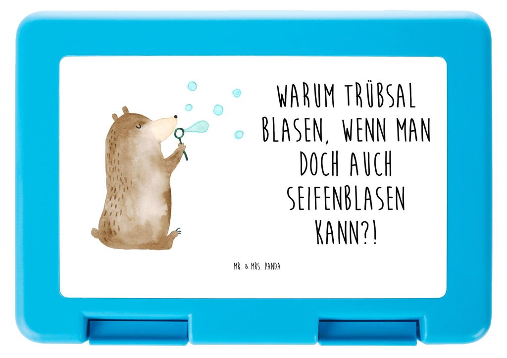 Mr. & Mrs. Panda Bentobox Bär Seifenblasen - Weiß - Geschenk, Snackbox, Frischhaltedose, Teddy, Bento Box, Vorratsbehälter, Lustig Sein Glückli...
