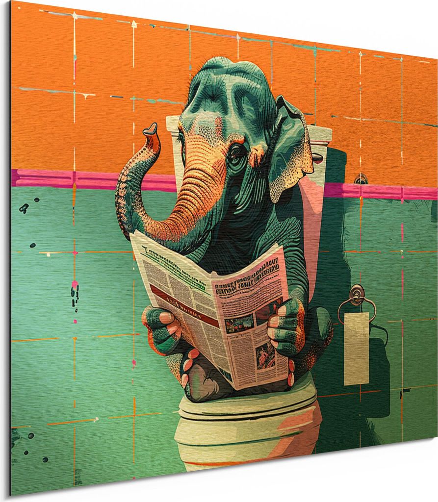 DEQORI Alu-Dibond Bild Gold 40x30 cm 'Elefant macht Druck' Wandbild Metall dünn Design