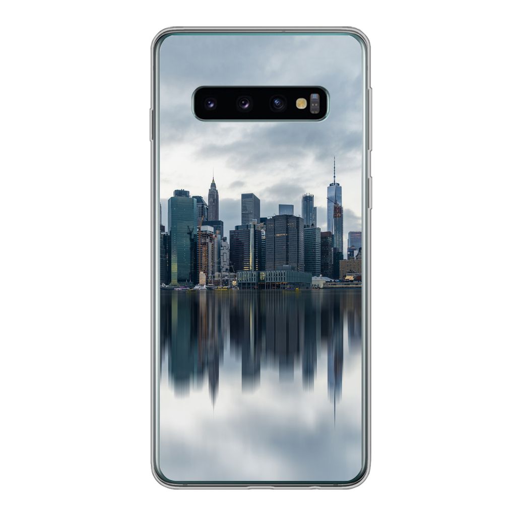 MuchoWow Handyhülle Schutzhülle Hülle für Samsung Galaxy S10 New York - Skyline - Spiegelung Silikon Softcase Handy Hülle - Handytasche
