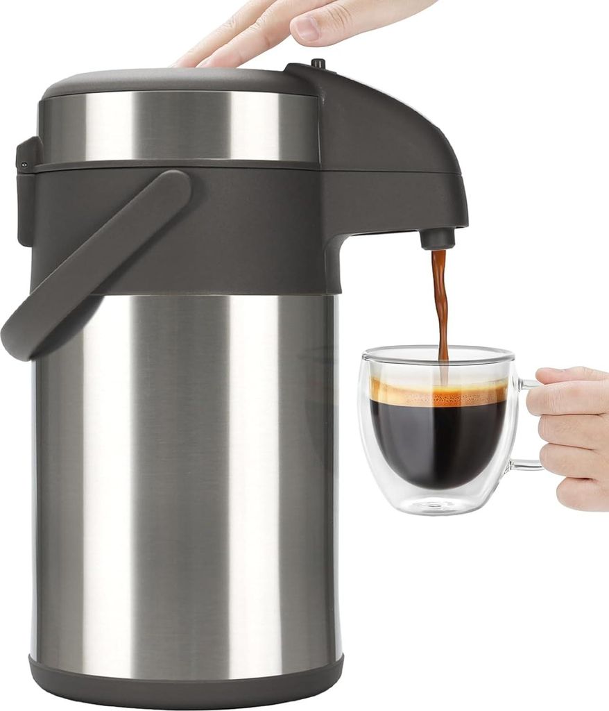 Wasserkaraf - 3L isolierte Pump-Aktion Airpot - rostfreier Stahl Vakuum thermische Getränkespender BPA-freie Kaffeekaraffe - Großformat gegossene...
