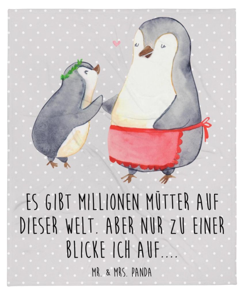 Mr. & Mrs. Panda Tagesdecke Pinguin mit Kind - Grau Pastell - Geschenk, Plaid, Muttertag, Decke, Familie, Mutter, Bettdecke, Vorbild Mama, Sofaübe...