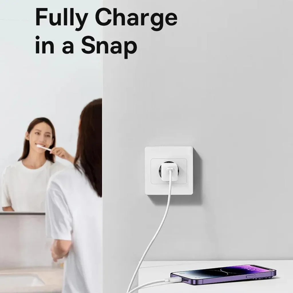 Chargeur USB-C 30W Baseus Bleu, Adaptateur Secteur Rapide Compact - 4