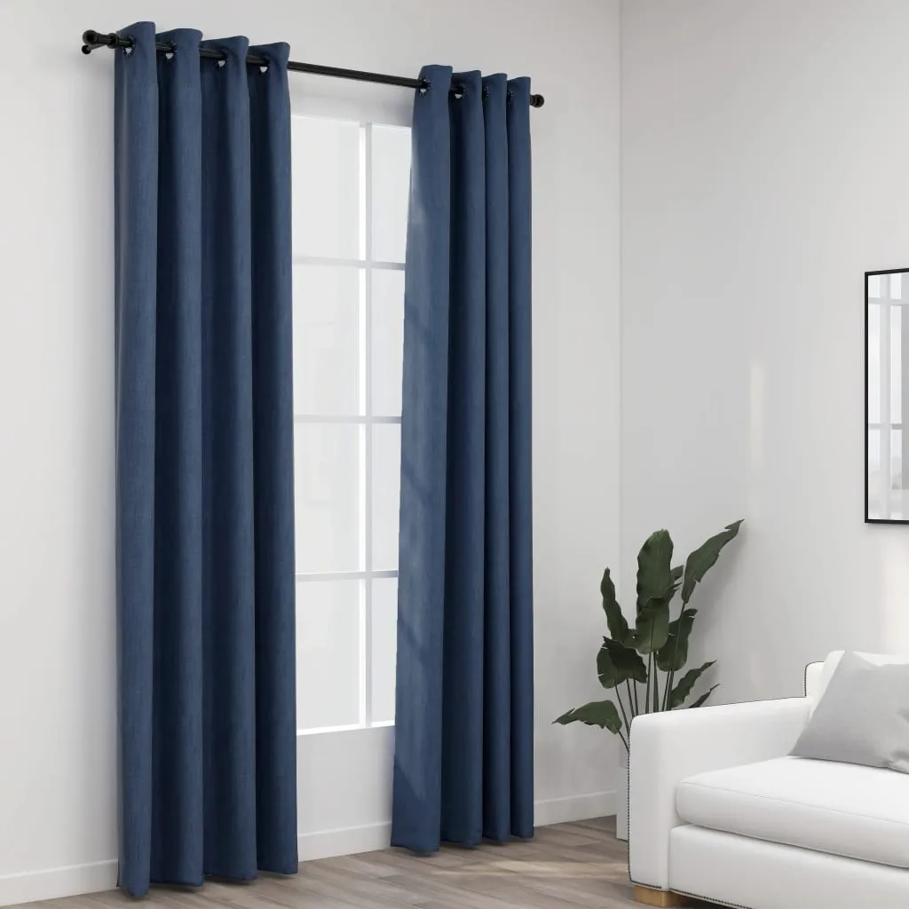 Set 2 Tende Oscuranti Blu Look Lino 140x245 cm - Arredo Moderno - 6