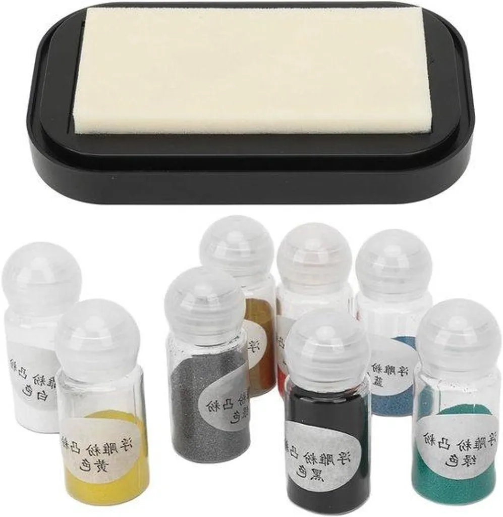 Kit gaufrage à chaud avec 8 poudres colorées et encreur scrapbooking