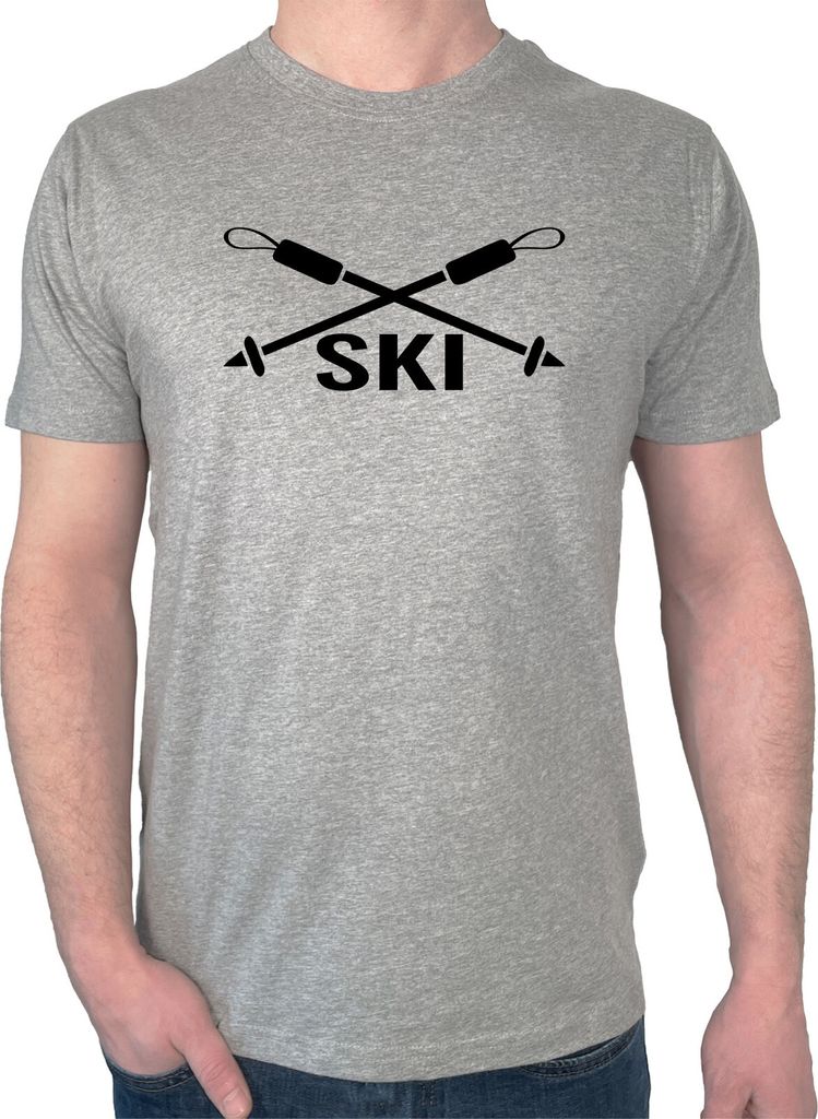 Huuraa Herren T-Shirt Ski Schriftzug S Sport Grey Bio Baumwolle Fairtrade Herrenshirt Geschenkidee