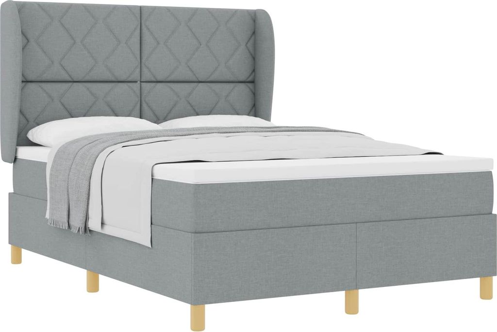 Boxspringbett mit Kopfteil Hellgrau 200 x 160 cm Stoff